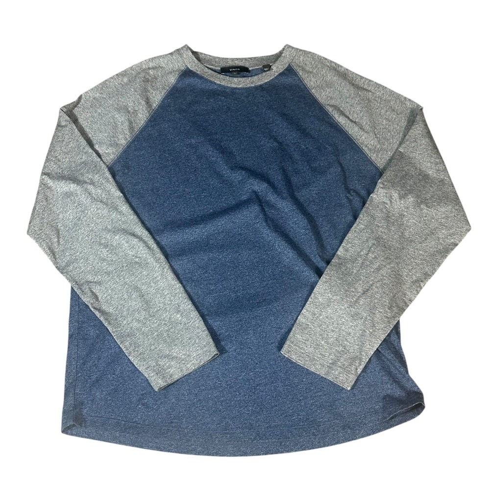 Vince Raglan Long Sleeve Baseball T-Shirt Mens Large Blue Grey Cotton M57999834 - Picture 2 of 9